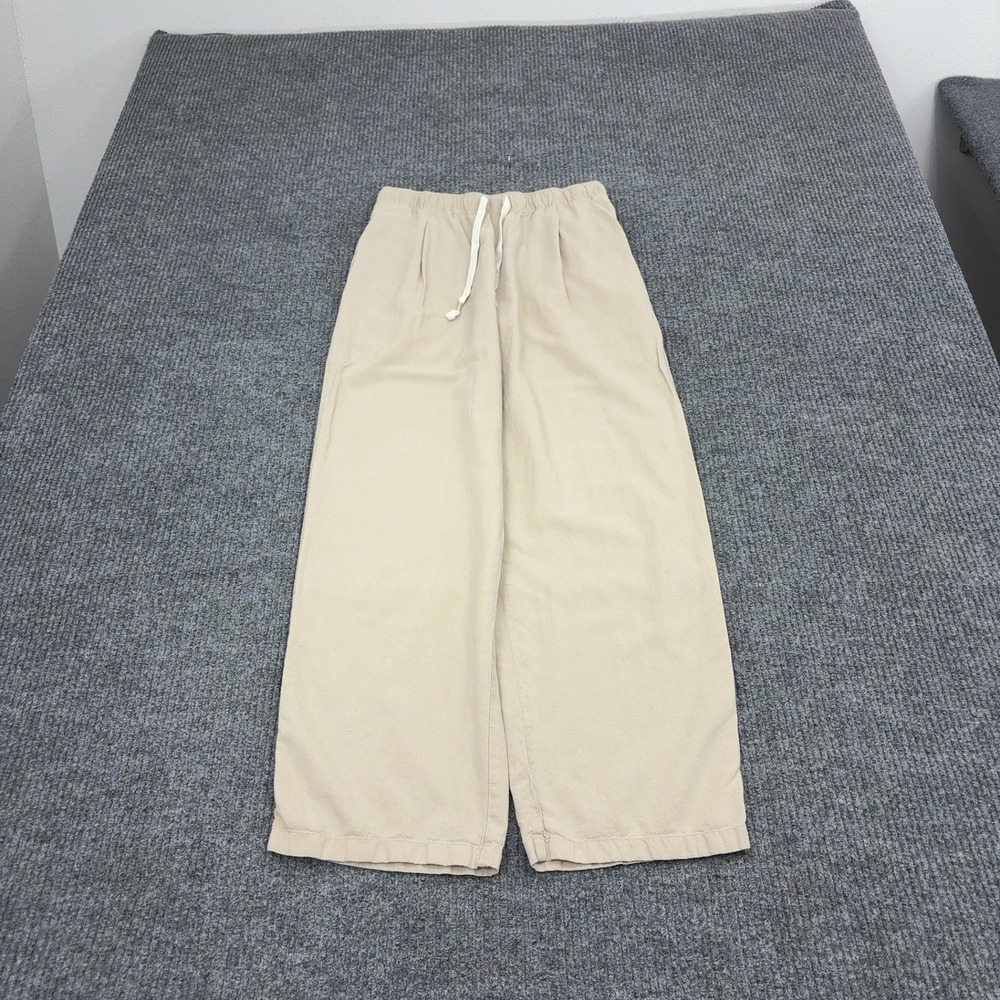 Uniqlo Pants Womens XS Beige Rayon Linen Cotton Wide Leg Drawstring Minimalist